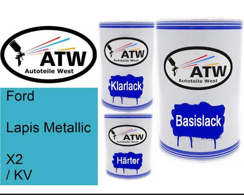 Ford, Lapis Metallic, X2 / KV: 500ml Lackdose + 500ml Klarlack + 250ml Härter - Set, von ATW Autoteile West.